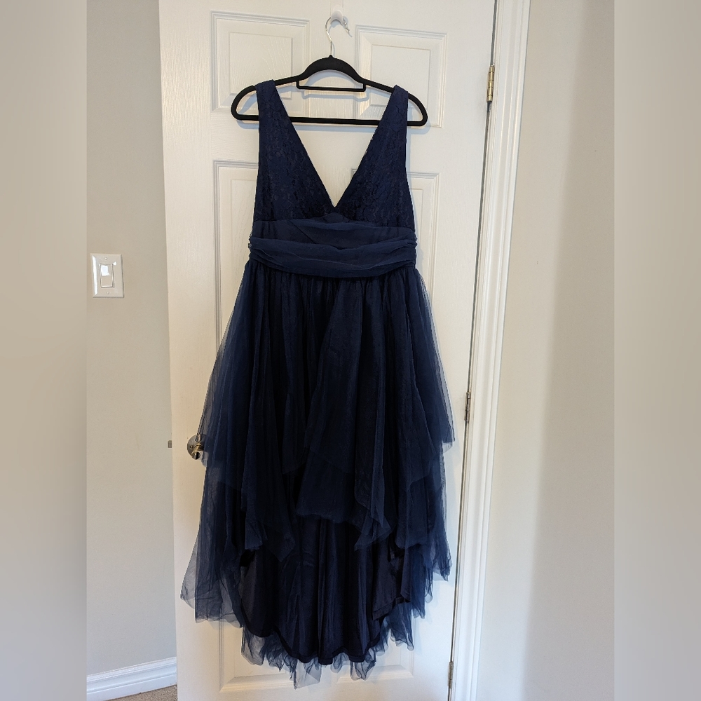 Royal blue lace/tulle high-low gown, size 1X